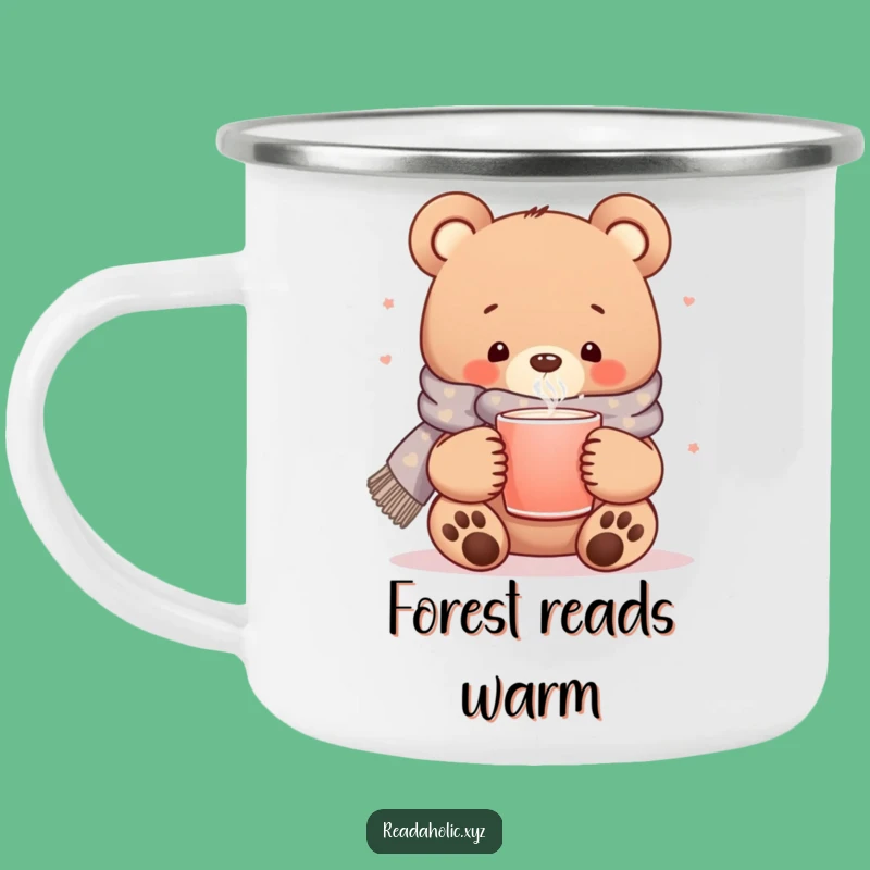 Funny Kawaii Bear Camping Mug: Cozy Bear with Scarf for Outdoor Warmth