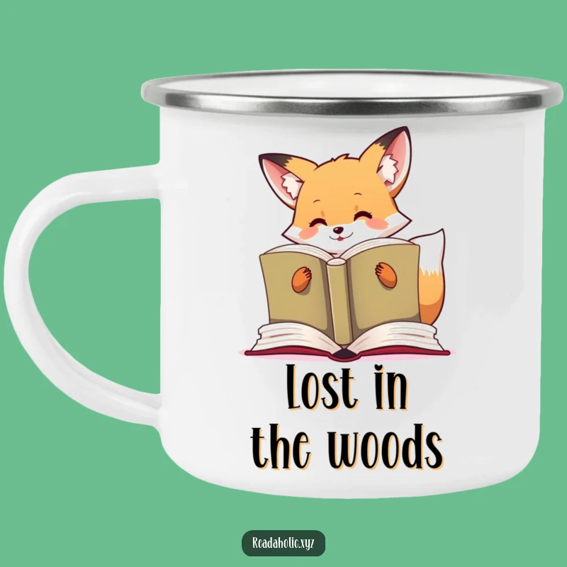Funny Kawaii Fox Camping Mug: Reading Adventures Outdoors
