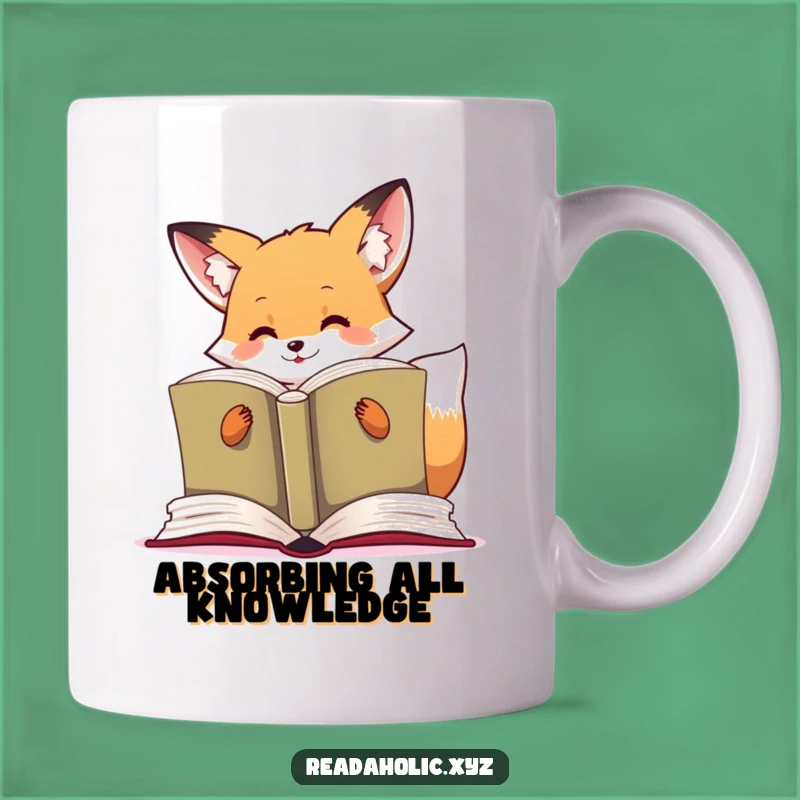 Funny Kawaii Fox Mug: Avid Reader of Huge Book, Perfect Gift