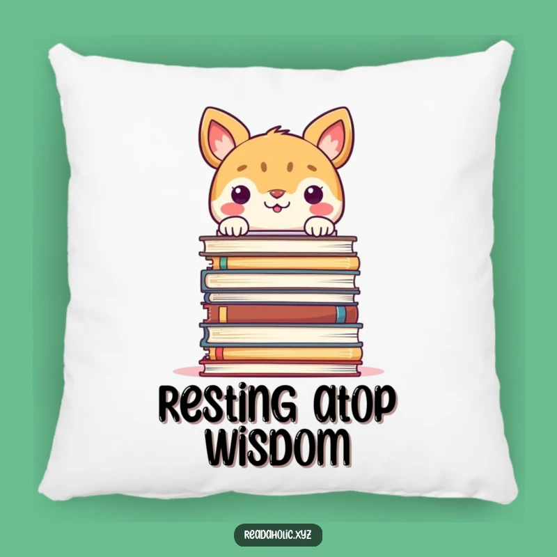 Funny Reading Pillow: Smiling Animal Peeking Over Book Stack, Cozy & Hilarious Accent