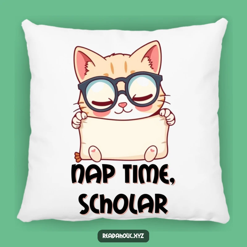 Funny Kawaii Cat Scholar Pillow - Cozy Glee Scroll Gift