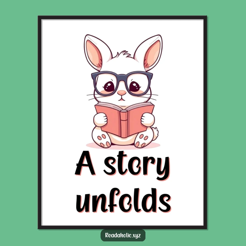 Funny Kawaii Rabbit Reading Digital Art Print: Bring Intellectual Charm Home Instantly