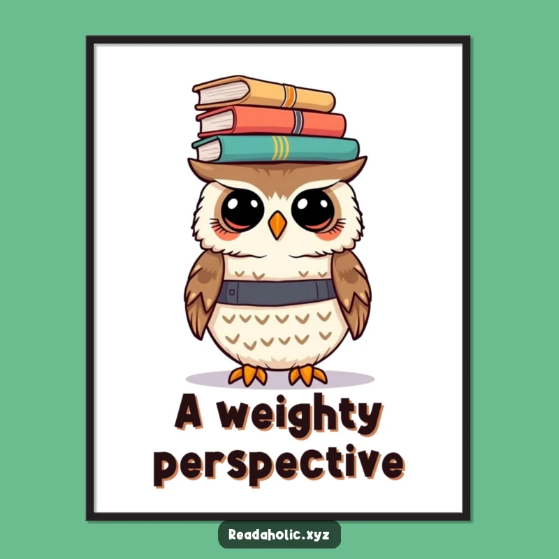 Funny Kawaii Owl Print: Book Balancing Act Art