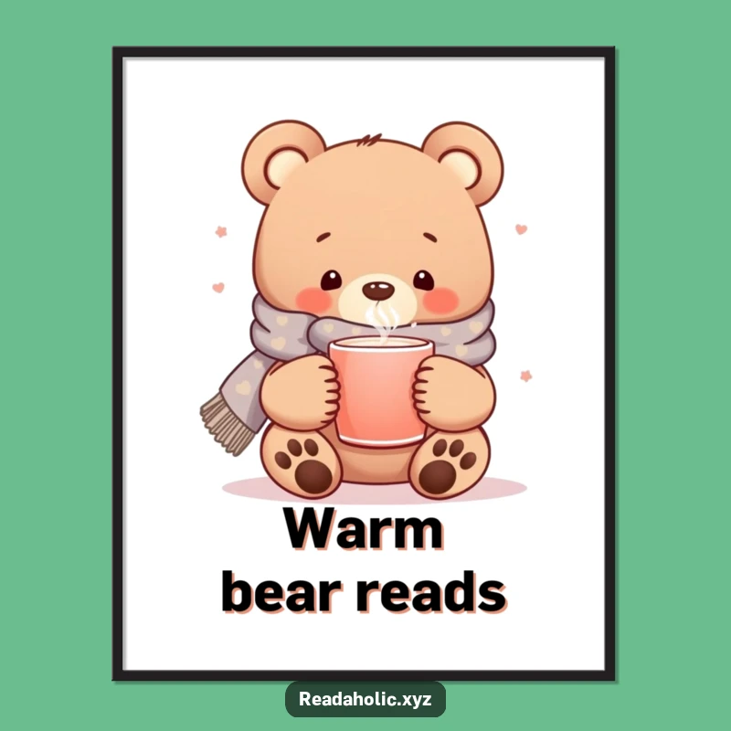 Funny Kawaii Bear Digital Art: Cozy Bear with Scarf Printable for Instant Warmth