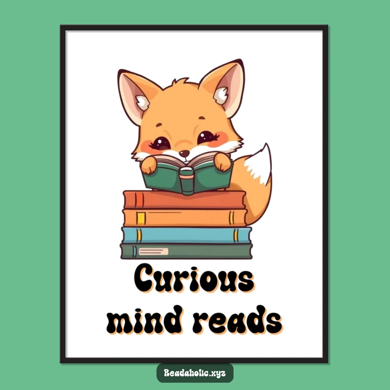 Funny Kawaii Fox Digital Art: Cute Bookworm Fox Printable for Instant Cheer