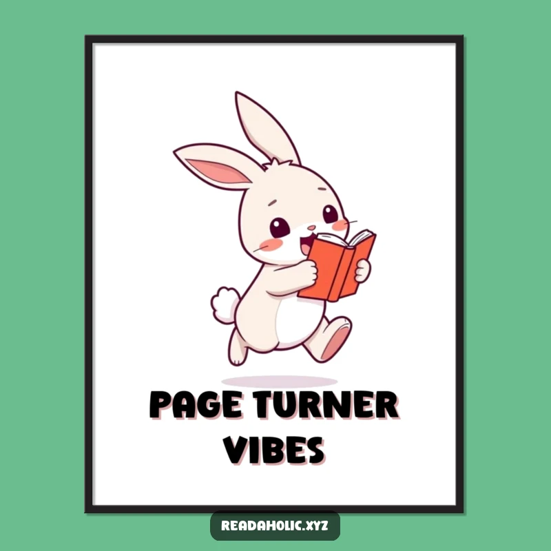 Funny Kawaii Bunny Reading Digital Art - Cute Hopping Book Lover Print
