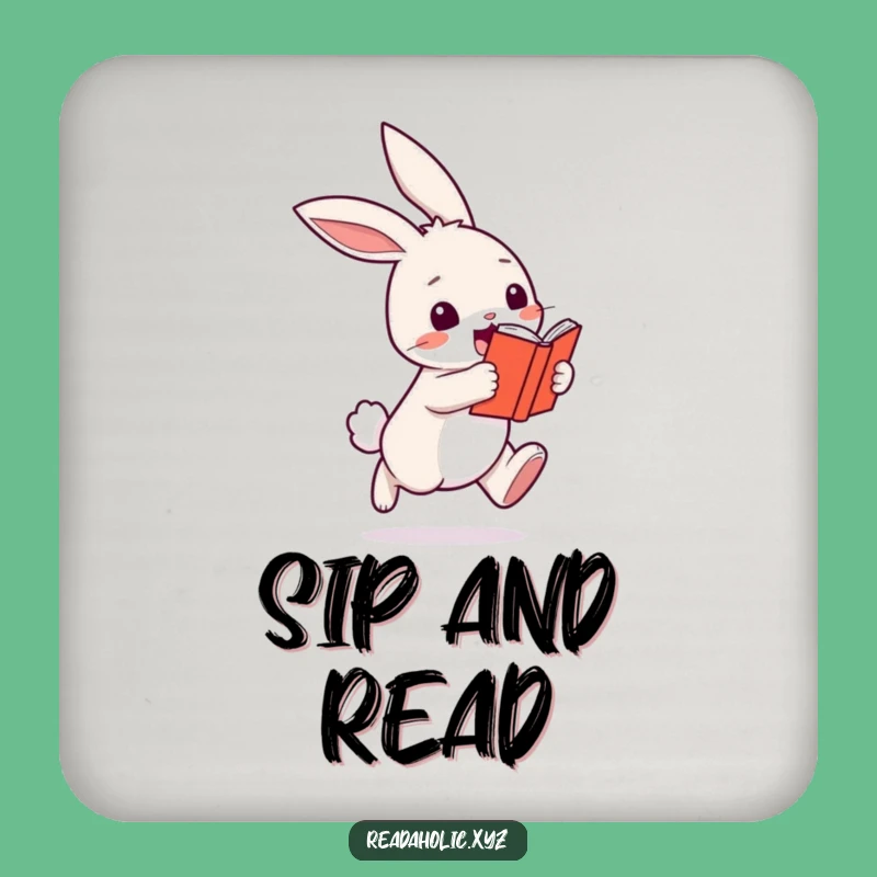 Funny Kawaii Bunny Reading Coaster - Cute Book Lover Gift