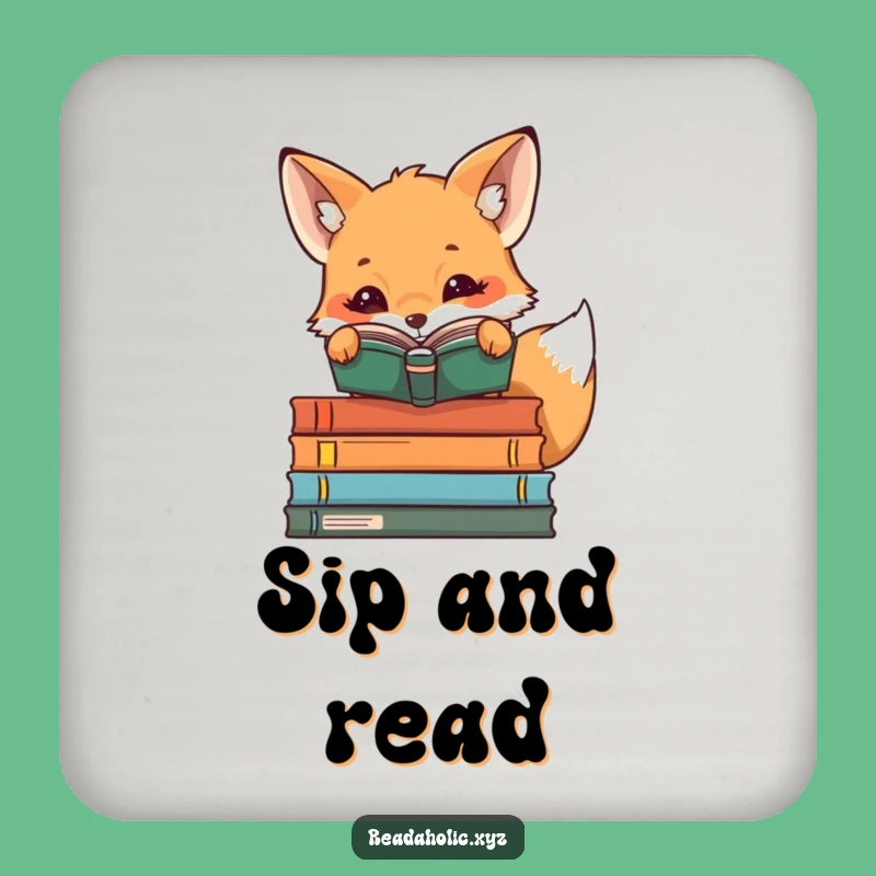 Funny Kawaii Fox Coaster: Cute Book Lover Fox for Tabletop Humor