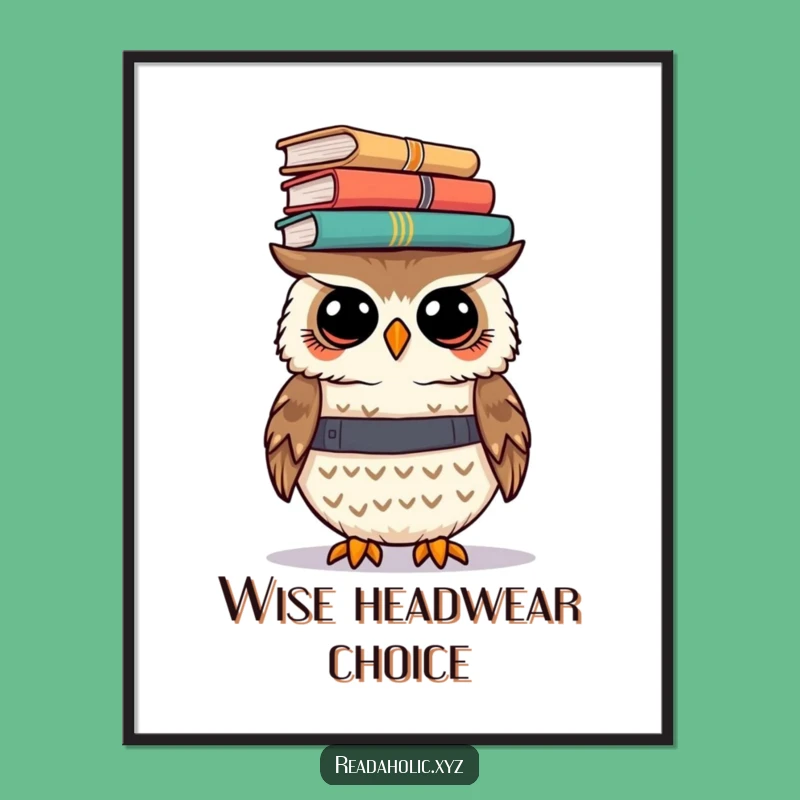 Funny Kawaii Owl Poster: Book Balancing Art, Intellectual Decor