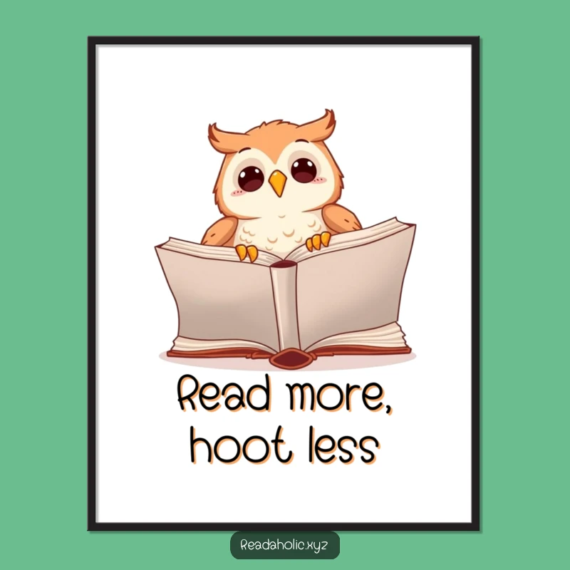 Funny Kawaii Owl Reading Poster: Adorn Your Walls with Literary Humor