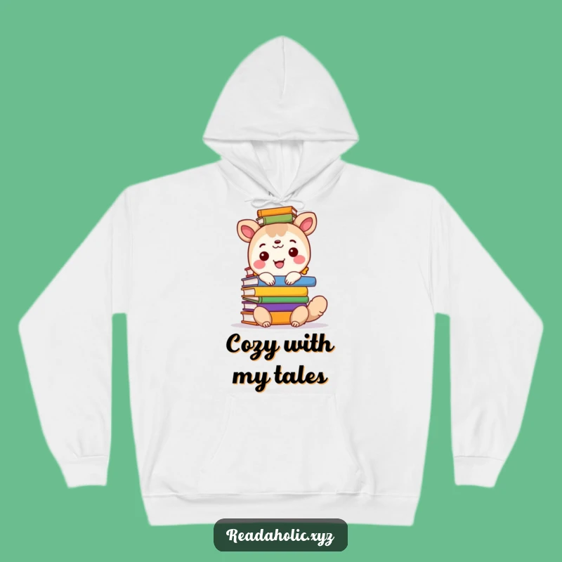 Funny Cozy Hoodie: Happy Animal with High Stack of Colorful Books, Warm & Hilarious Gift