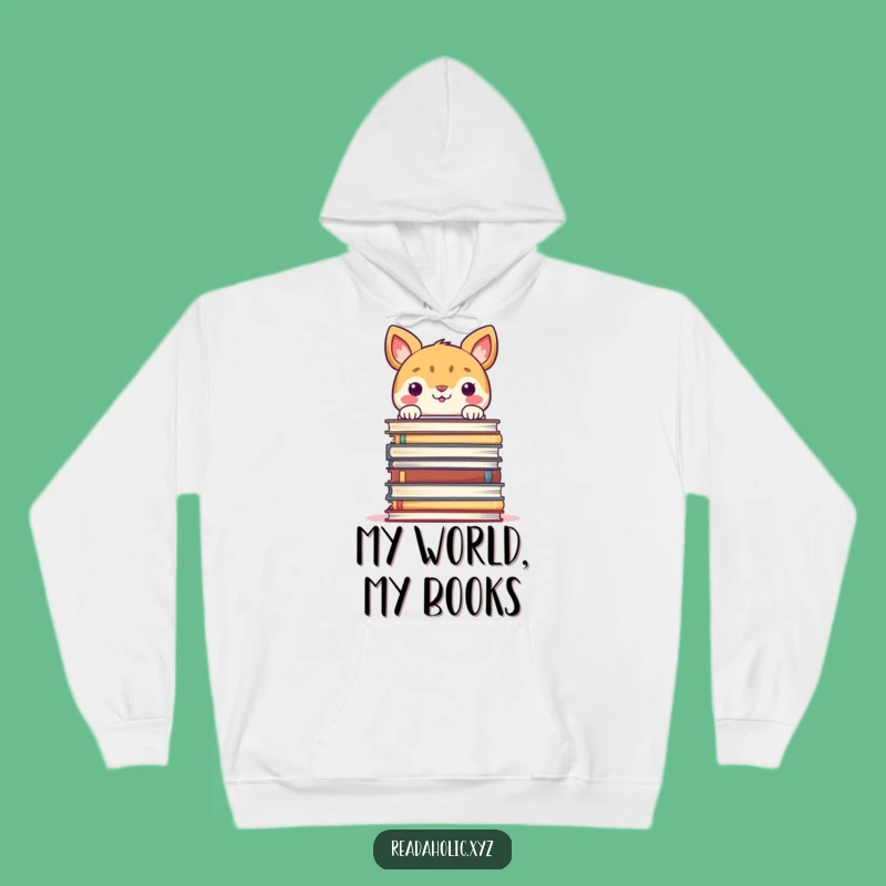 Funny Cozy Hoodie: Smiling Animal Peeking Over Book Stack, Warm & Hilarious Gift
