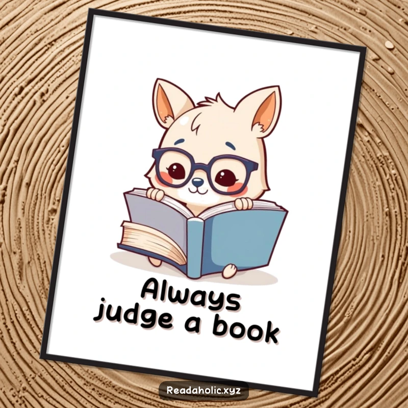 Funny Free Printable Wall Art: Adorable animal with glasses engrossed in a giant book, a humorous and witty downloadable piece.