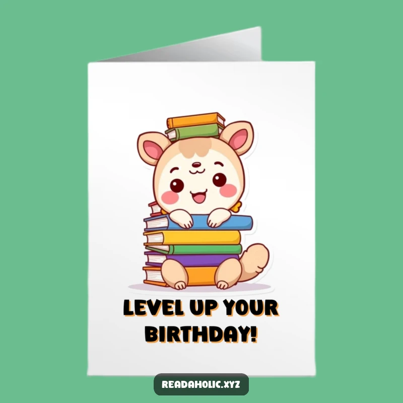 Free Printable Birthday Card: Book Stack Animal - Joyful & Funny Downloadable Gift