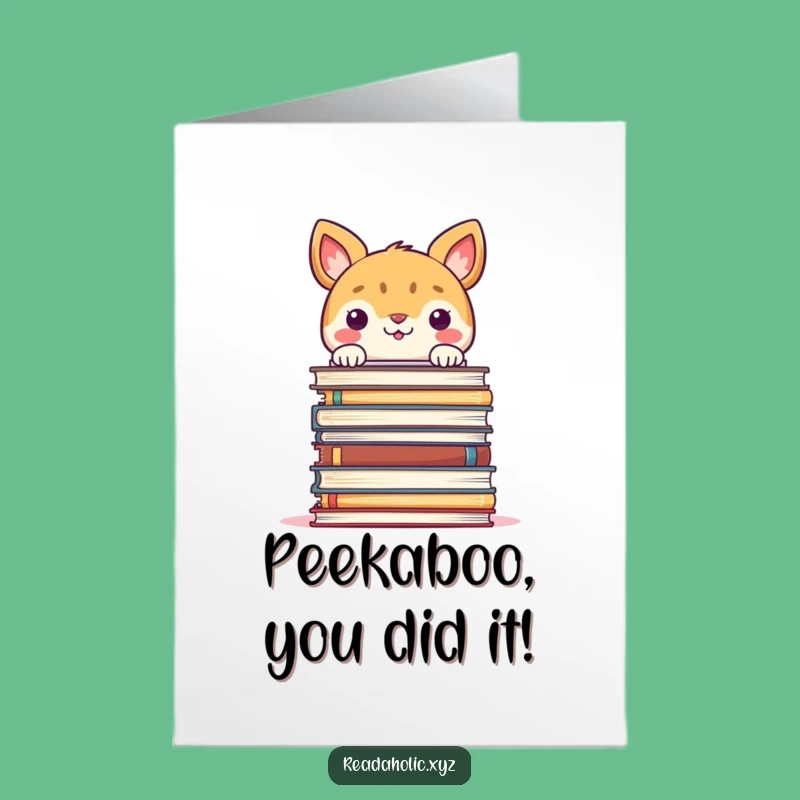 Free Printable Congrats Card: Book Peek Animal - Joyful Achievement Downloadable