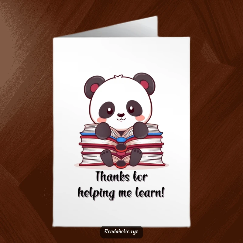 Funny Free Printable Thank You Card: Kawaii panda juggles open books showing thanks.