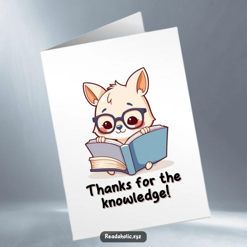 Funny Free Printable Thank You Card: Adorable bookish animal with glasses shows gratitude, a charming downloadable gift.
