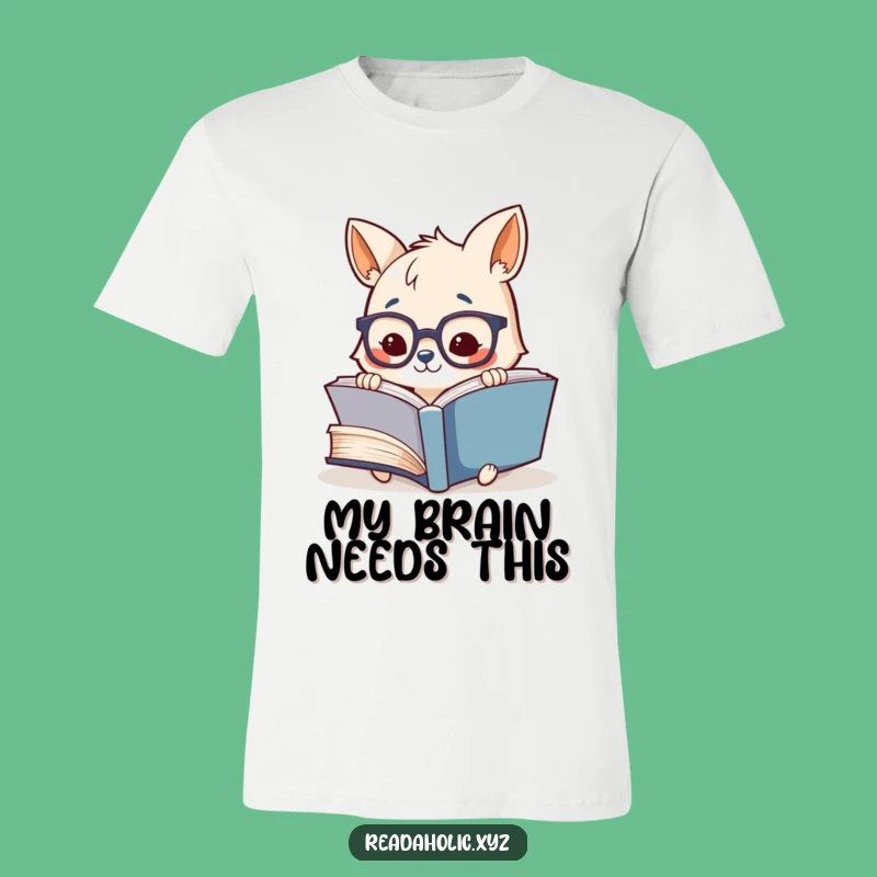 Funny Reading Animal T-Shirt: Adorable Glasses-Wearing Character Lost in a Giant Book Tale