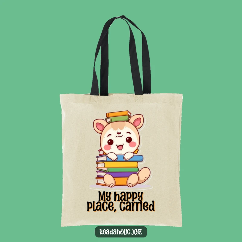 Funny Book Lover Tote Bag: Happy Animal with Stack of Colorful Books, Chic & Hilarious Carryall