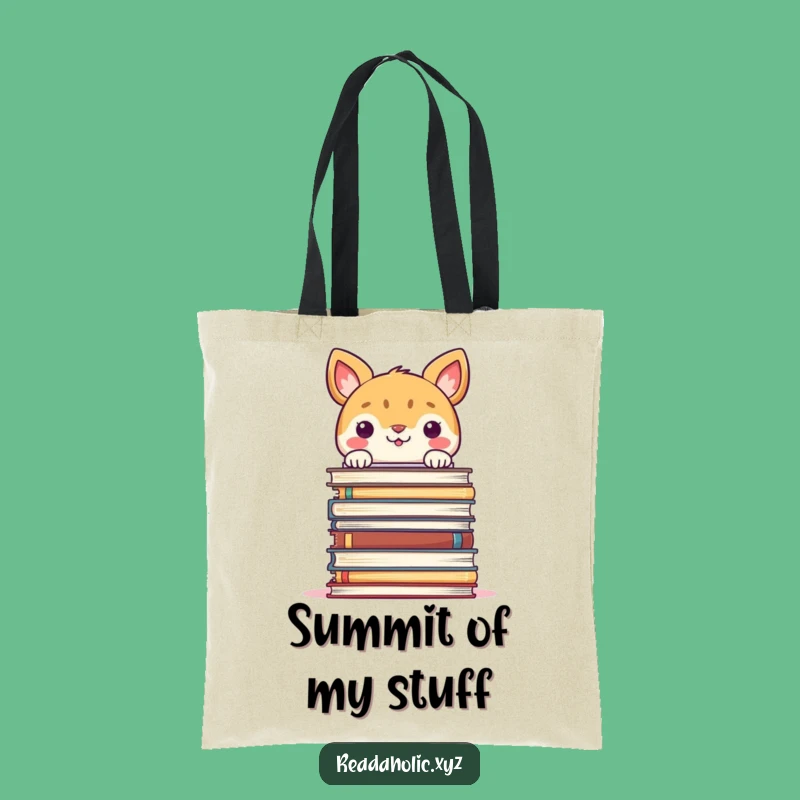 Funny Book Lover Tote Bag: Smiling Animal Peeking Over Book Stack, Chic & Hilarious